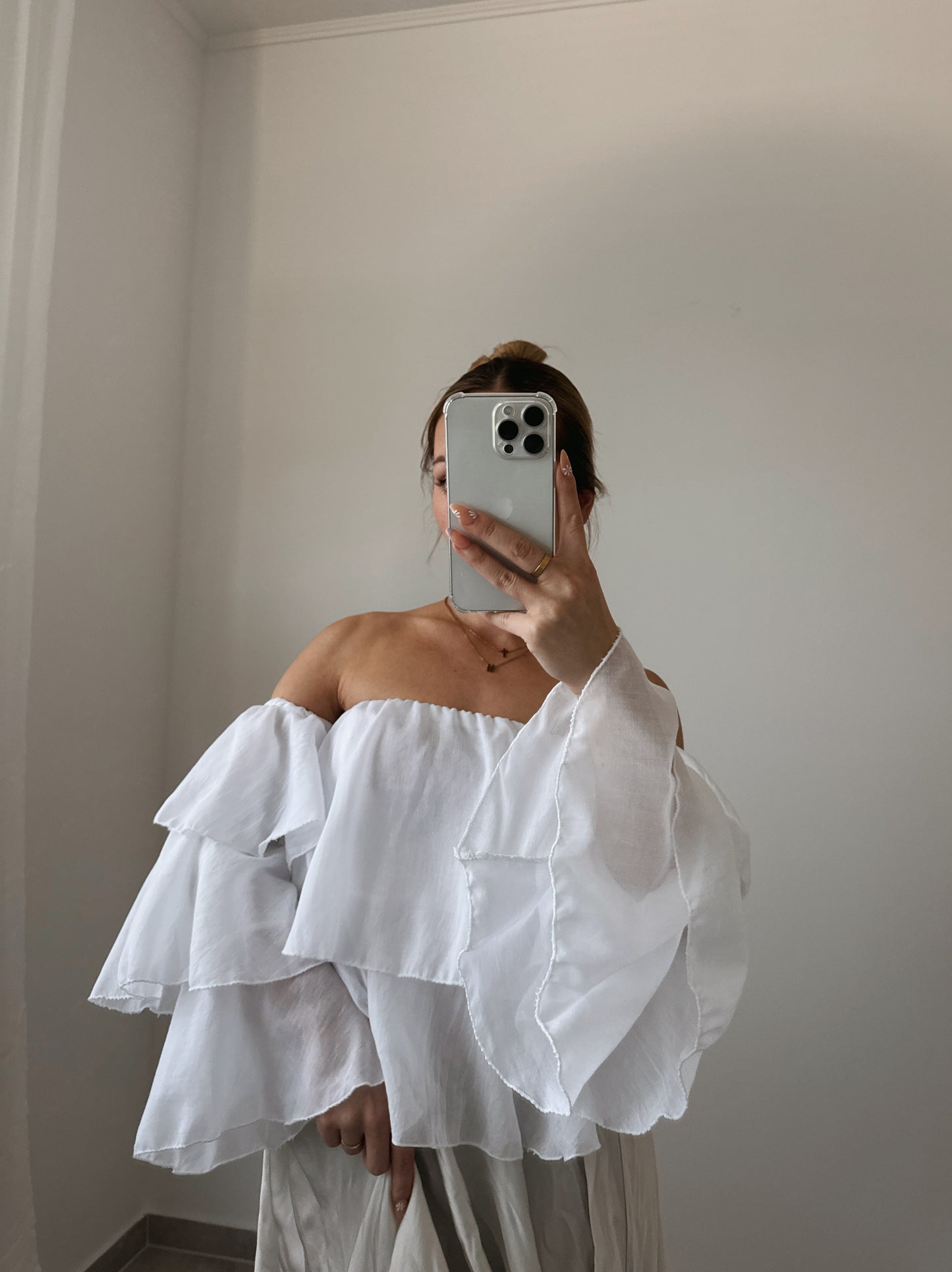 BLUSE SCHULTERFREI WEISS