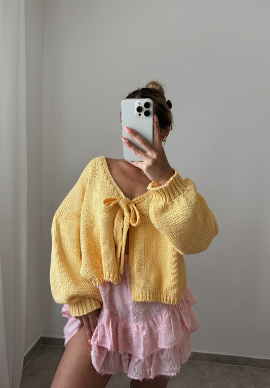 CARDIGAN HÄKELOPTIK GELB