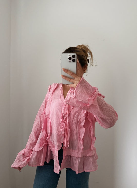 LANGE VOLANT BLUSE ROSA